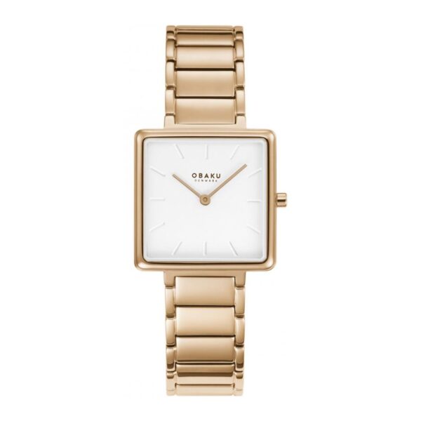 Obaku Women's Denmark White Square Dial With Golden Bracelet Analog Watch